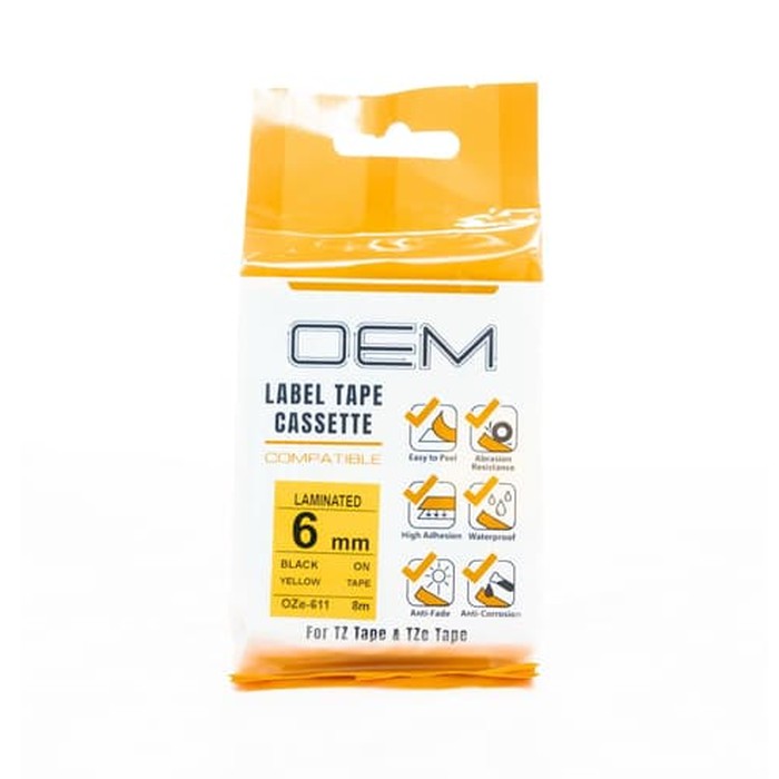 OZe-611 OEM LABEL TAPE BROTHER 6mm Black On Yellow