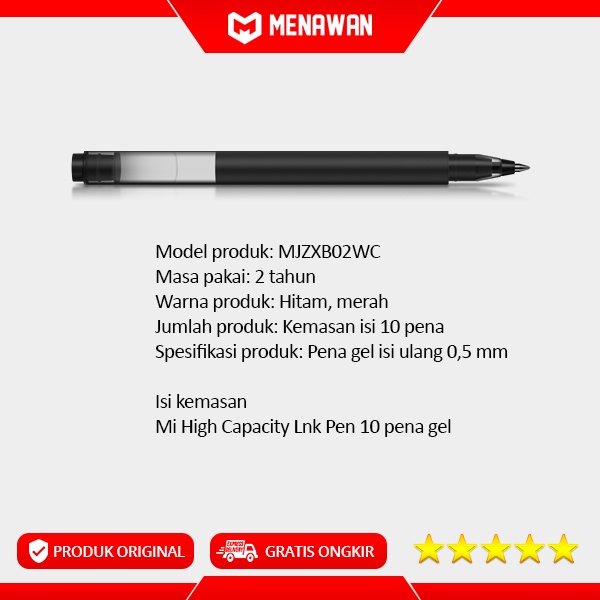 Xiaomi Mi High Capacity Ink Pen Gel Mikuni Ink Pulpen Pena Pack 10 Pcs