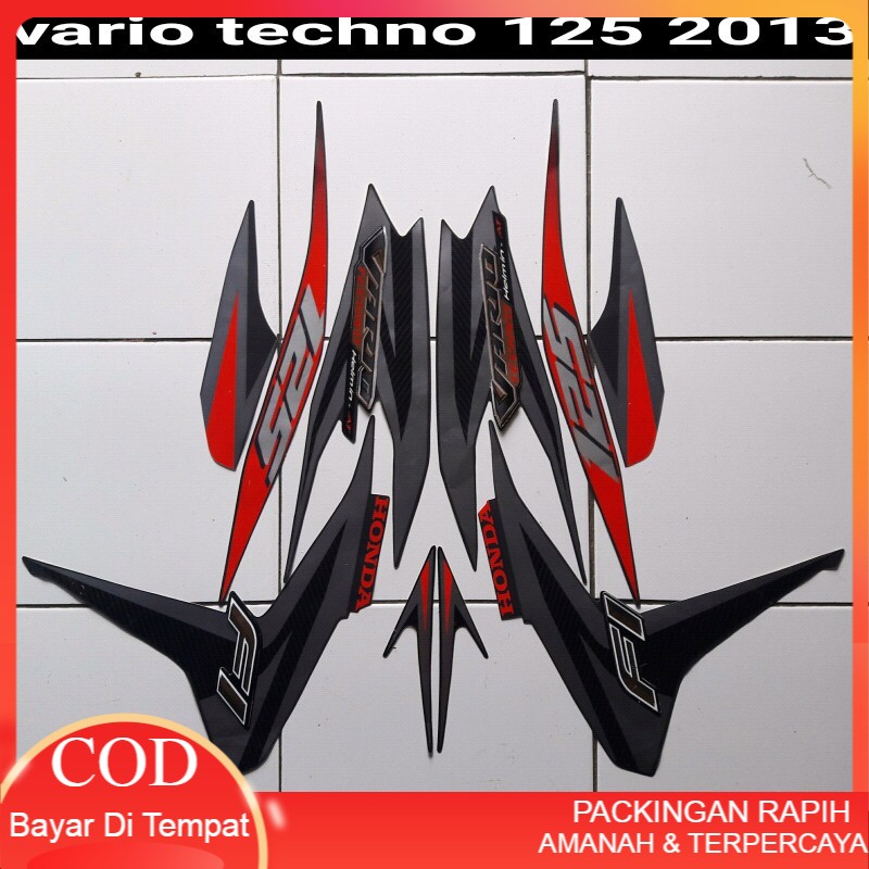 Decal Emblem stiker motor vario techno 125 2013 hitam merah Terlaris / Termurah