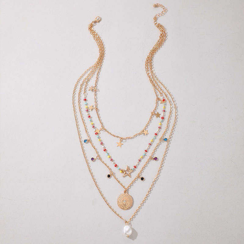 AZ243 Multi-Layer Fashion Metal Necklace Pendant Combination Clavicular Chain Women Kalung Mutiara