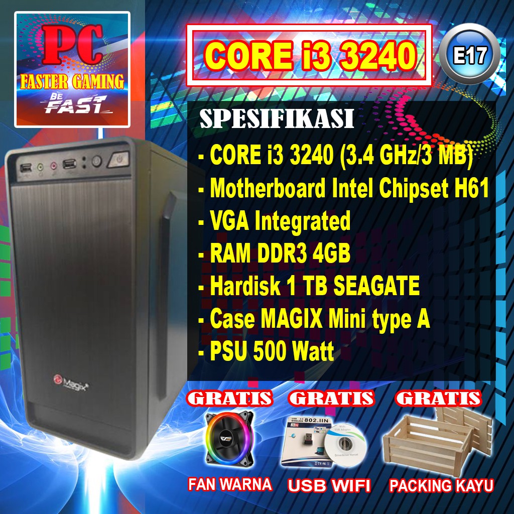 PC RAKITAN CORE i3 3240 KOMPUTER CPU HDD 1 TB RAM 4GB UNBK E17