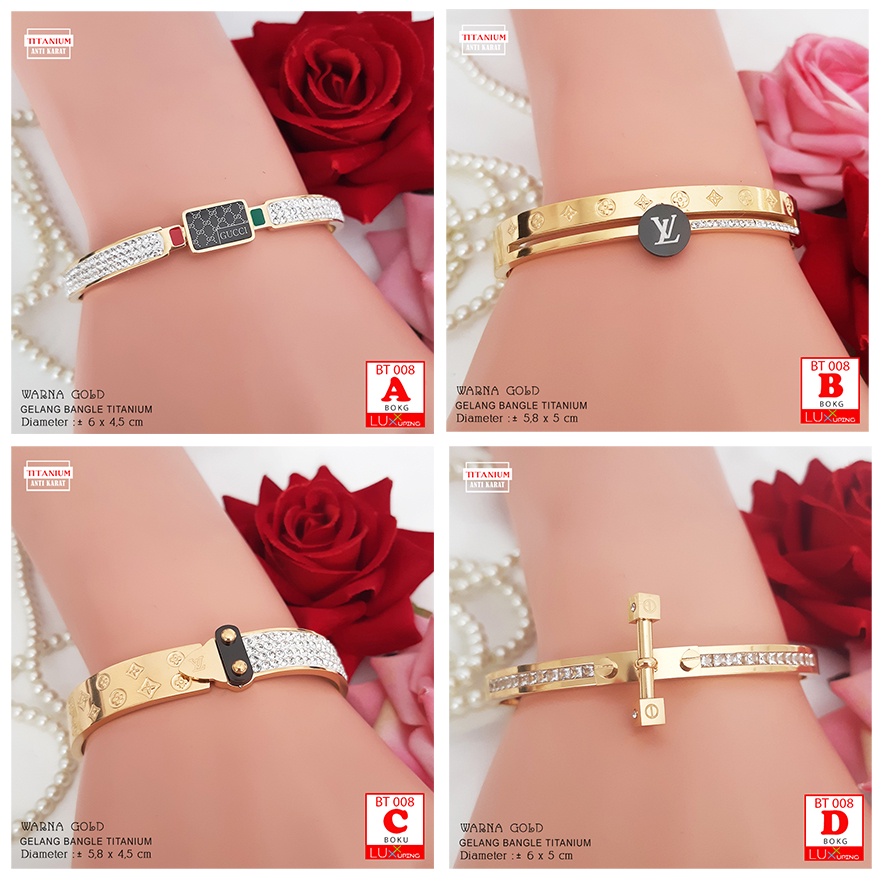 BT 009 Gelang Titanium Dewasa Dua Sisi Dua Warna Rose Gold Stainless Steel Anti Karat Perhiasan Anti Karat Selamanya Gelang Tidak Mudah Luntur Gelang Titanium Murah Gelang Tangan Wanita Dewasa Luxx Xuping