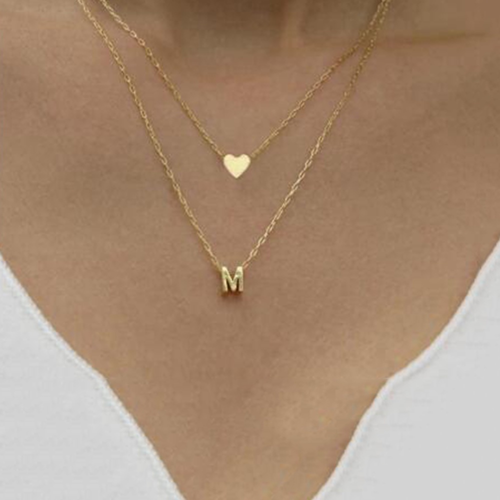 Kalung Choker Liontin Inisial Huruf Kecil Lapis Emas Perak Bahan Logam Untuk Wanita