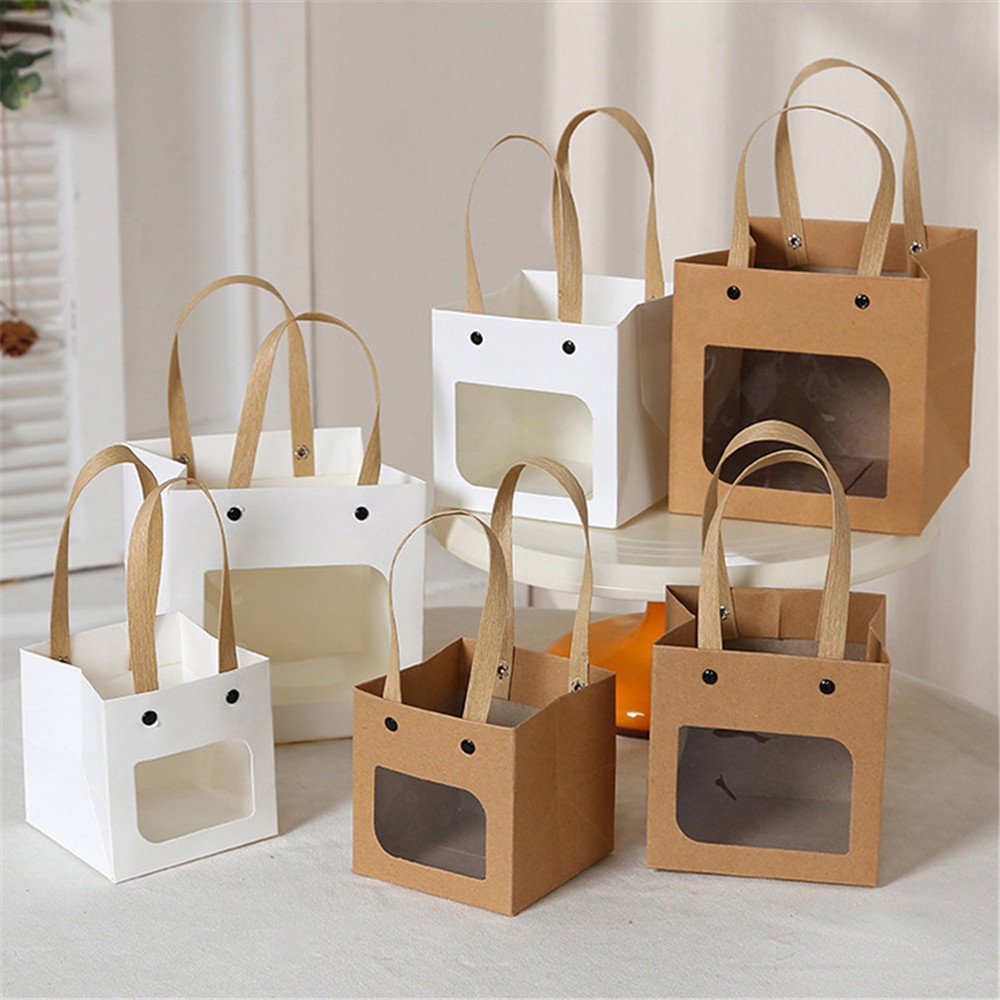 INS Cake Square Bottom Kraft Paper Bag Tas Kado Sederhana Baking Pouches