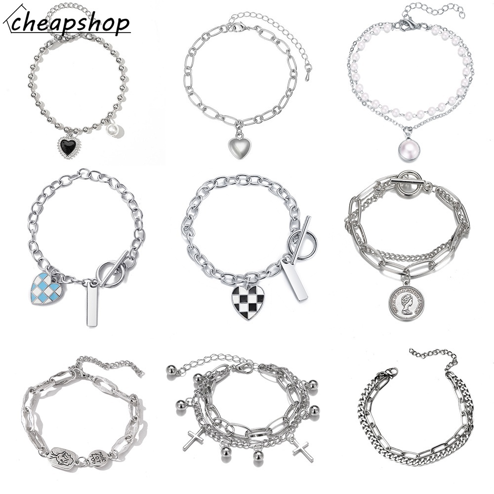 IFYOU Gelang Mutiara Bentuk Hati Butterfly Warna Silver Gaya Retro Korea Untuk Wanita