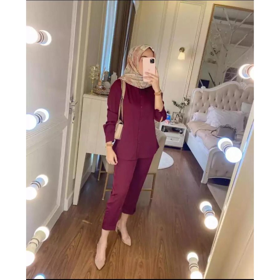 ONE SET MOTIF POLOS/ SETELAN RAYON VISCOSE MOTIF POLOS/SETCEL KEKINIAN/SETELAN WANITA TERBARU/DNILYA-1