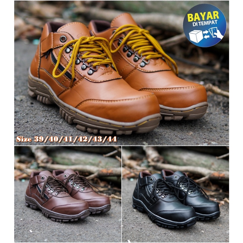 Sepatu boots safety pria crocodile Morisey Low Boots proyek kerja lapangan ujung besi kulit murah