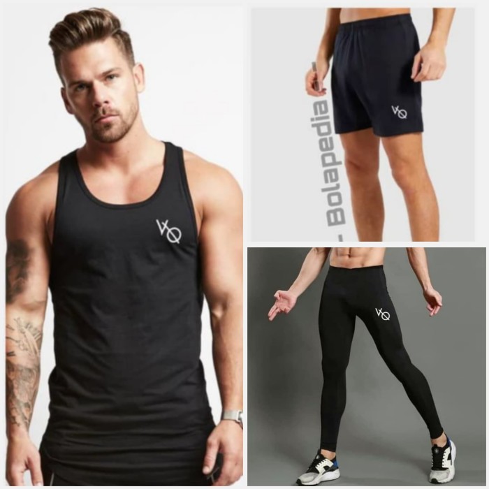 Singlet VQ (+) Celana Sport (+) Legging - kaos gym running Pria