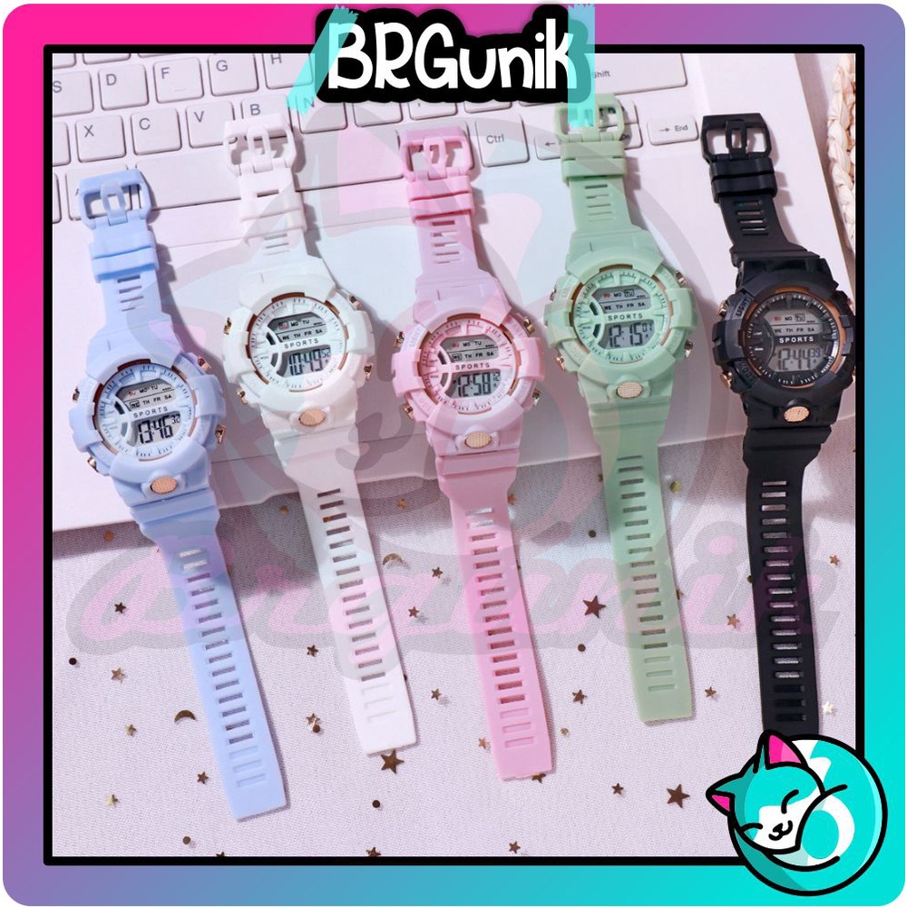 BRGUNIK Jam Tangan Pria Wanita Digital Rubber Sport Bulat LED Couple Anak Remaja JT033