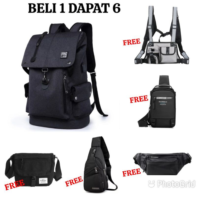 JS_BELI 1 DAPAT 6 - Tas Pria ZB RDN 069 Distro Raindoz Bandung Ransel Punggung Backpack Cowok Keren