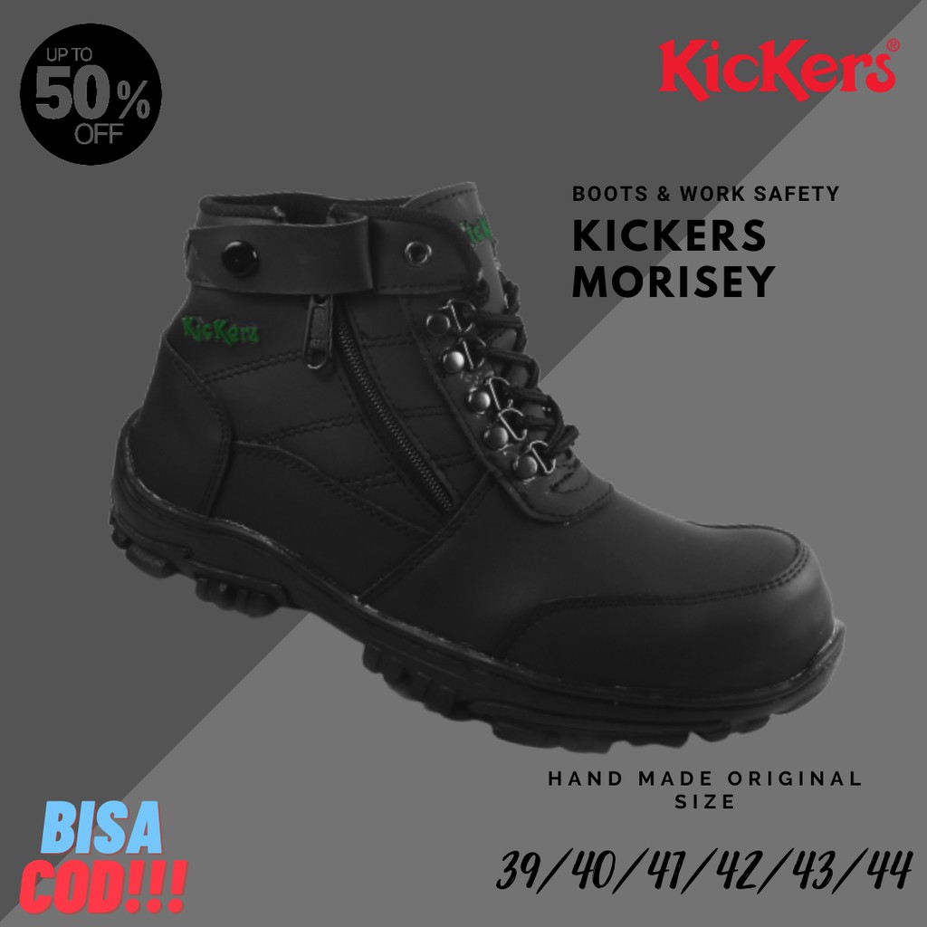 SEPATU BOOTS SEFTY PRIA KICKERS MORISEY SLETING HITAM BOTS SAFETY UJUNG BESI