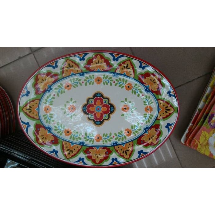 piring oval motif etnik produk sango