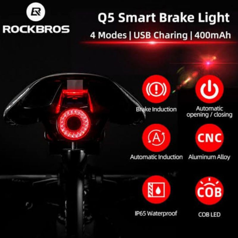 Rockbros Q5 Smart Brake - Rockbros Lampu Led Rem Sepeda Sensor Gerak