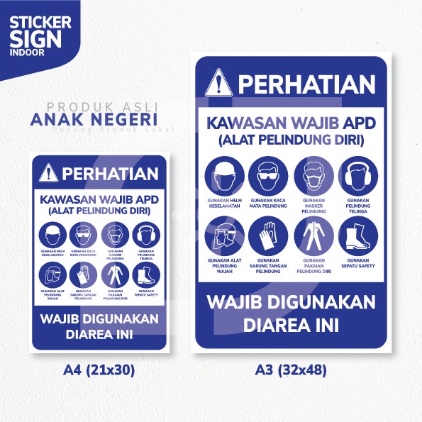 Jual Stickerstiker Label Sign Area Wajib Apd Alat Pelindung Diri Indoor K3a4blue Shopee 