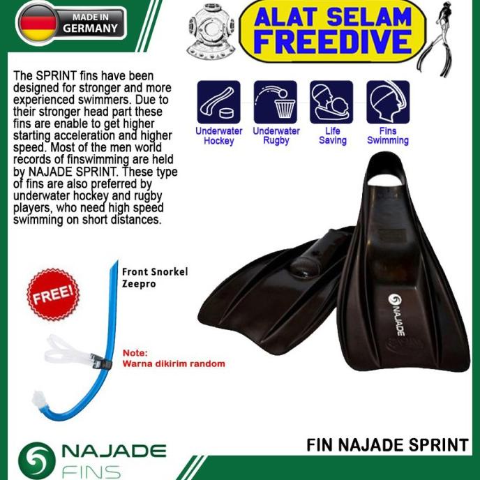 Najade Fins Swimming Sprint Fin Competition Kaki Katak - Snorkel Depan