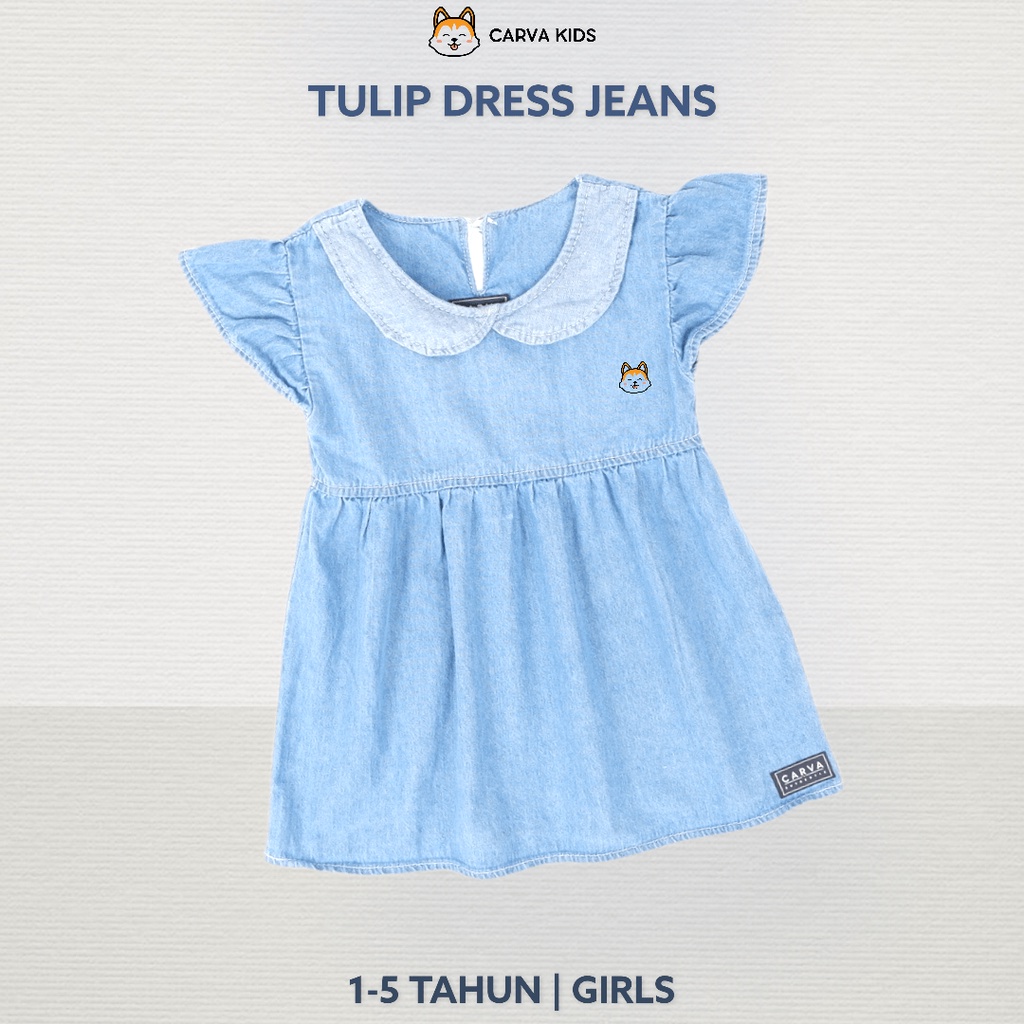 CARVA DRESS ANAK JEANS CEWE DRESS ANAK PEREMPUAN BAYI MOTIF TULIP BEST SELLER TERMURAH