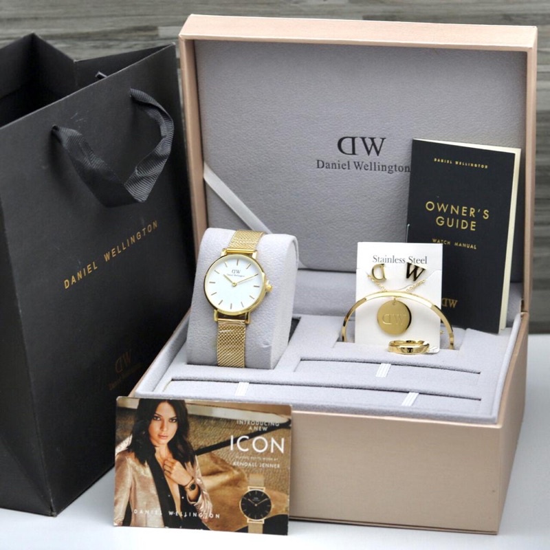 JAM TANGAN WANITA CEWEK WD KADO SET ANTING KALUNG CINCIN GELANG CEWEK JAN TANGAN CEWEK GIFTSET MURAH