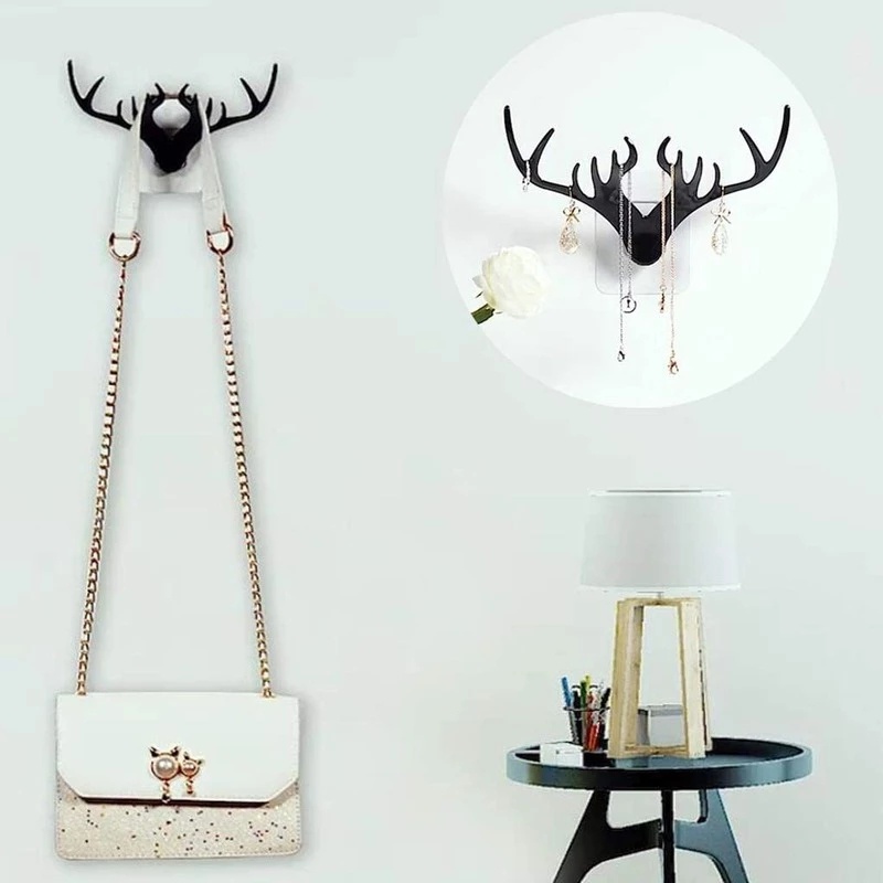 Creative Vintage Wall Hanging Deer Antlers Storage Hooks / Nail-Free Space Saving Door Storage Self Adhesive Rack Hanger / Home Storage Holder