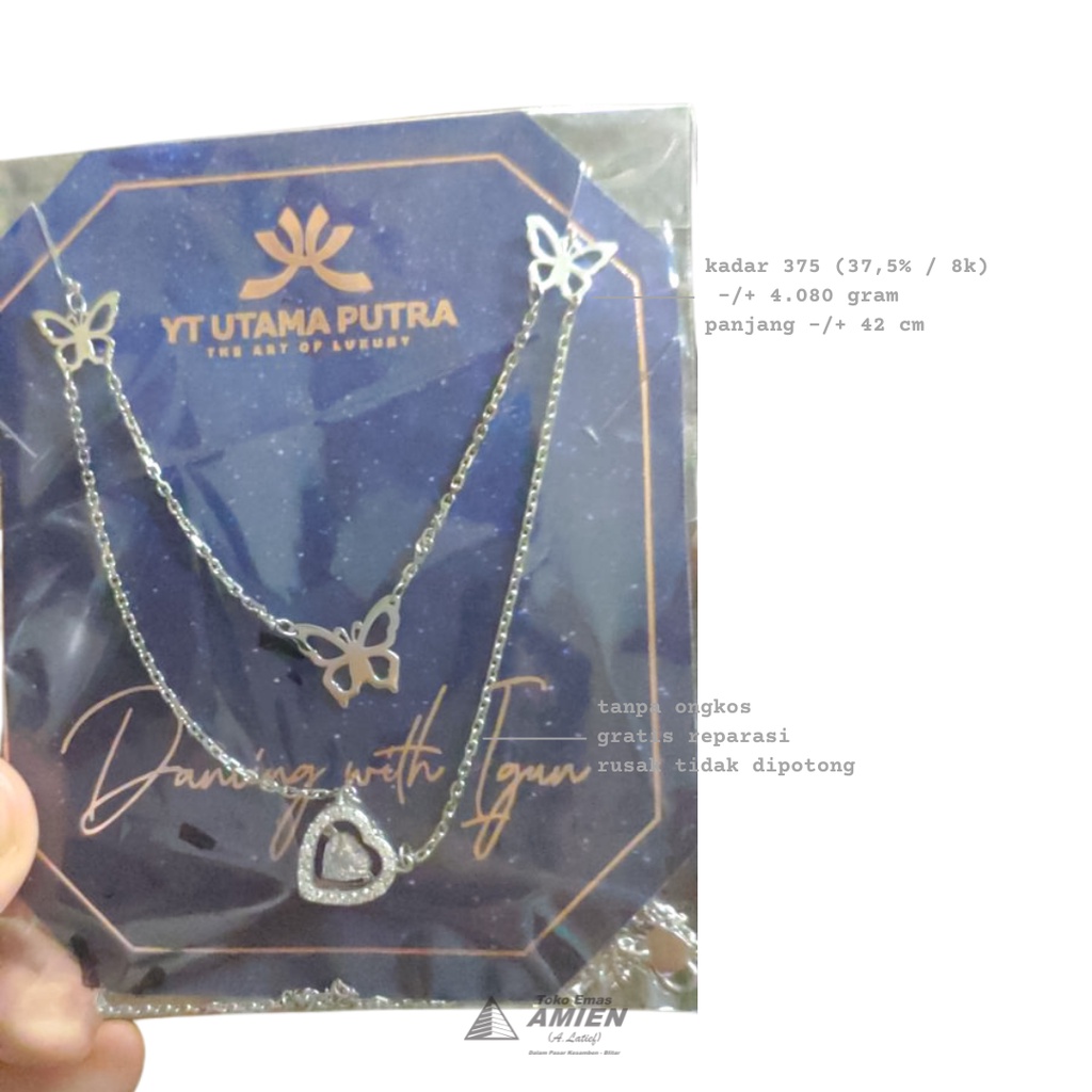 Toko Emas Amien Kalung Emas Putih Asli YT Gold Kadar 375 (37,5% / 8K) 4.080 Gram - Dancing Stone Igu