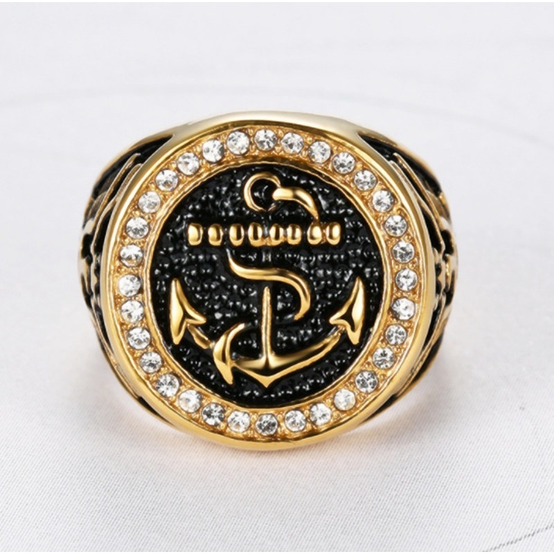 Stainless Steel Men Diamond Edge Eagle Marines Anchor Ring