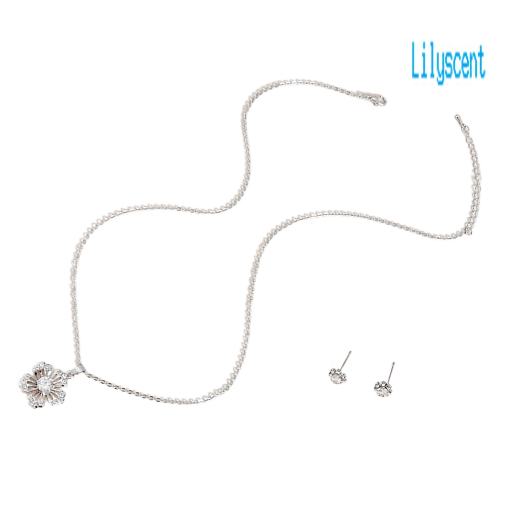 1 Set Kalung Dan Anting Bentuk Kepingan Salju Model Hollow Out Bahan Cubic Zirconia Untuk Wanita