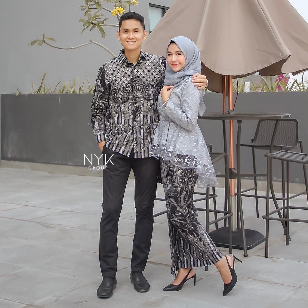 ( ORI 6 WARNA + KELUARGA) Couple Batik Brukat Tille Modern Set Pinguin Annabel