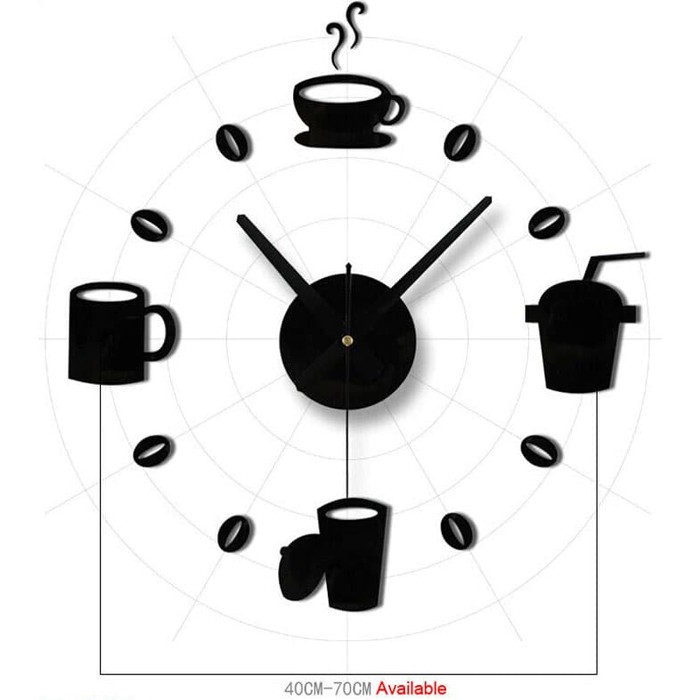 Taffware Jam Dinding DIY Giant Wall Clock Quartz Creative Design Model Kopi Cafe - DIY-07 - Black