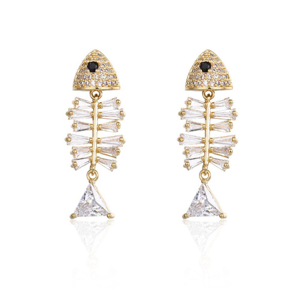 Preva Anting Ikan Anting Fashion Kristal Stud Earrings Elegan Menjuntai Drop Ear Clip