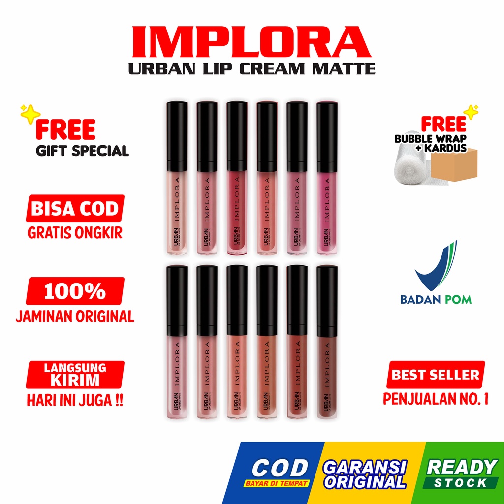 Lipstick Implora Urban Lip Cream Matte Original BPOM  Lipcream Waterproof