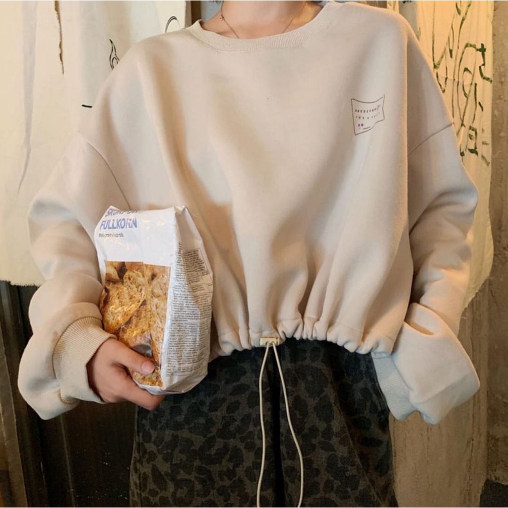 SWEATER WANITA ALFABETH CROOPE OVERSIZE CREWNECK BAHAN FLEECE