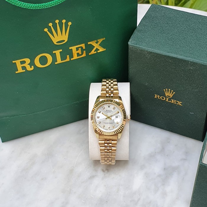 

Jam tangan wanita Rolex super gold plus box dan paperbag bisa cod - putih gold