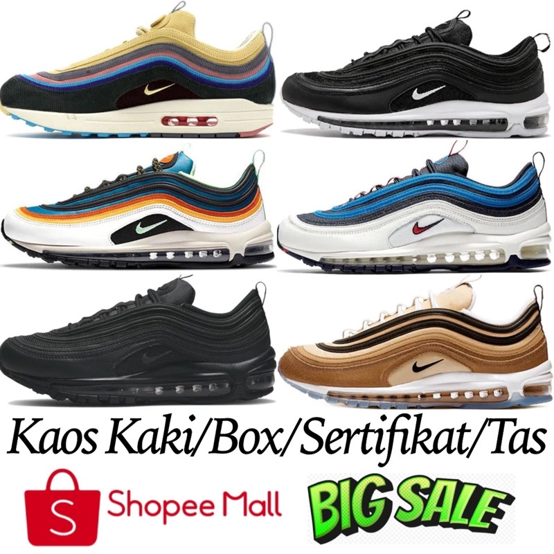 Sepatu Running Pria  Airmax Air Max 97 Full All Triple Black White Red Silver Orange Red Gold Blue D