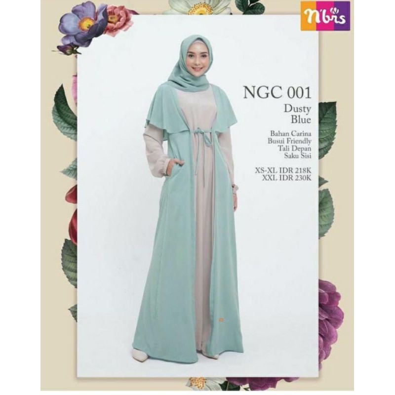 gamis nibras NGC 001 dusty blue size M diskon 15%."