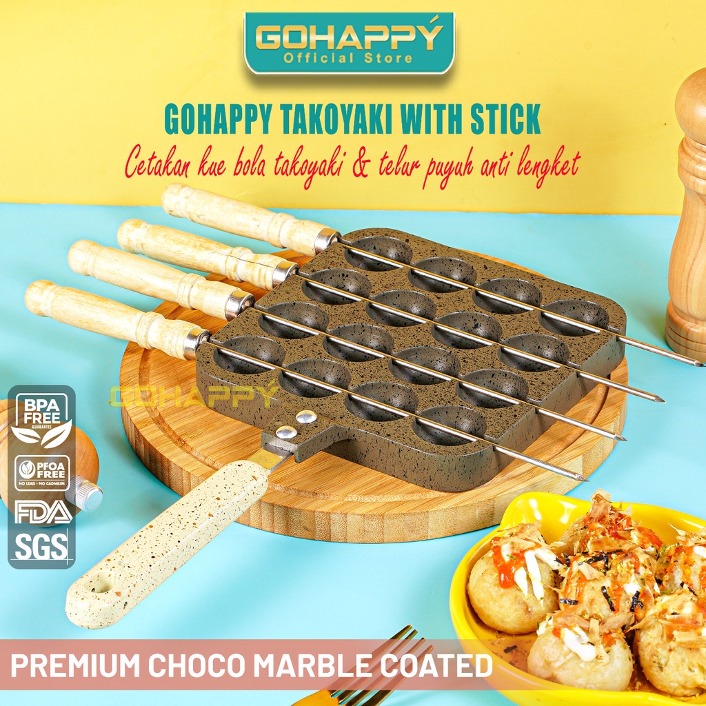 Cetakan Takoyaki Gohappy16 Lubang Anti Lengket Permium - Panci cetak kue poffertjes Anti lengket creamy grey marble anti lengket premium