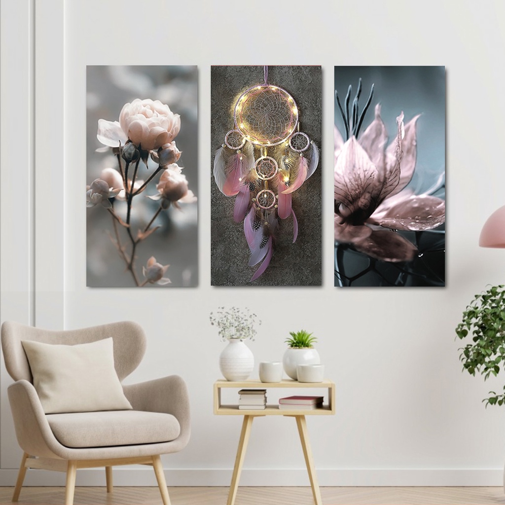 Hiasan Dinding 3D Walldecor Macrame Pajangan Ruang Tamu Poster Kayu Bunga