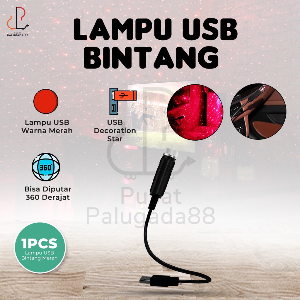 Lampu LED Dekorasi Interior Mobil Bintang Usb Star Decoration Lamp RED Kamar Tidur Light Proyektor