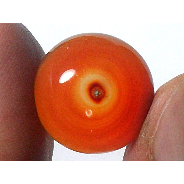 AG109 Semi Round 17mm 15ct Natural Orange Red White 'Greek Evil Eye' Picture Agate Natural Lucky Cha