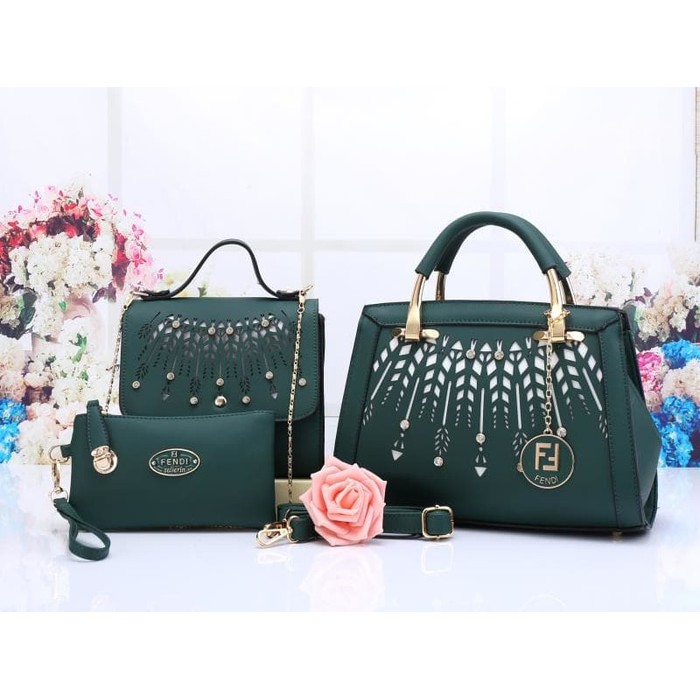 Tas Kerja Wanita / Handbag / Shoulder Bag Tas Fendi Import Set Branded Handbag Selempang Pouch 29231