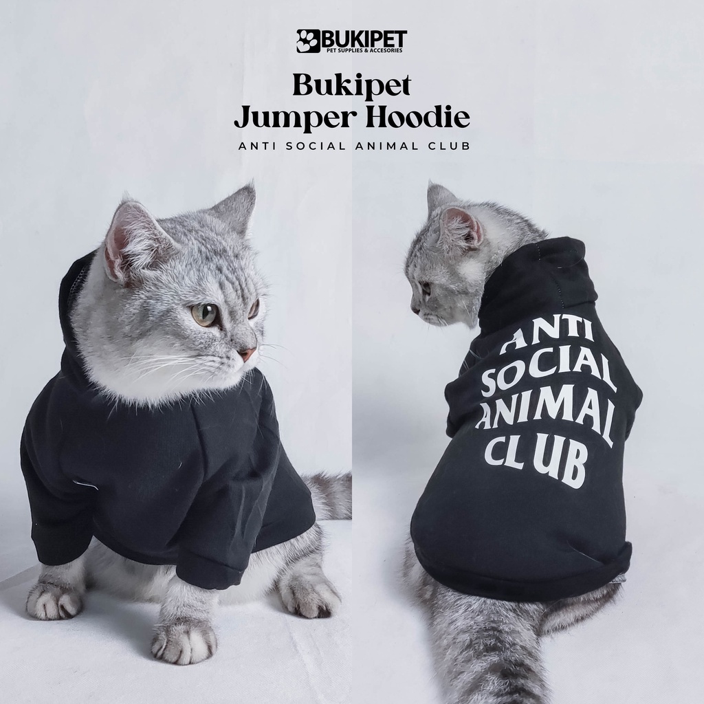 baju kucing anjing kelinci monyet lucu murah aksesoris hewan kecil - HOODIE ANTI SOCIAL ANIMAL CLUB