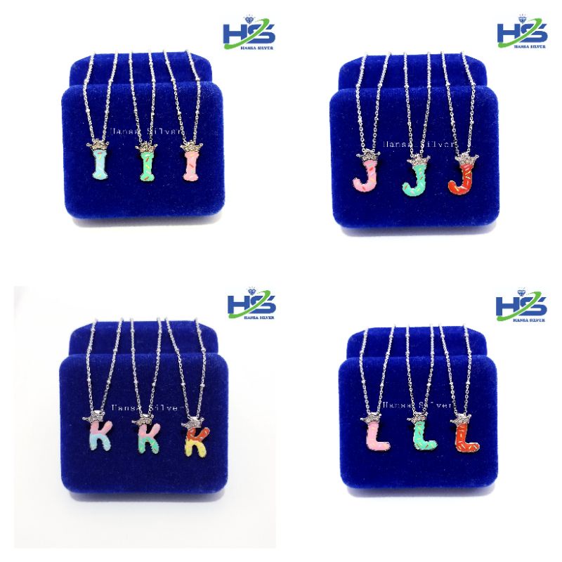 Kalung Perak Anak Asli Silver 925 Lapis Emas Putih Model Rantai Jedar Liontin Huruf Alfabet - Perak Asli 925 Anti Karat
