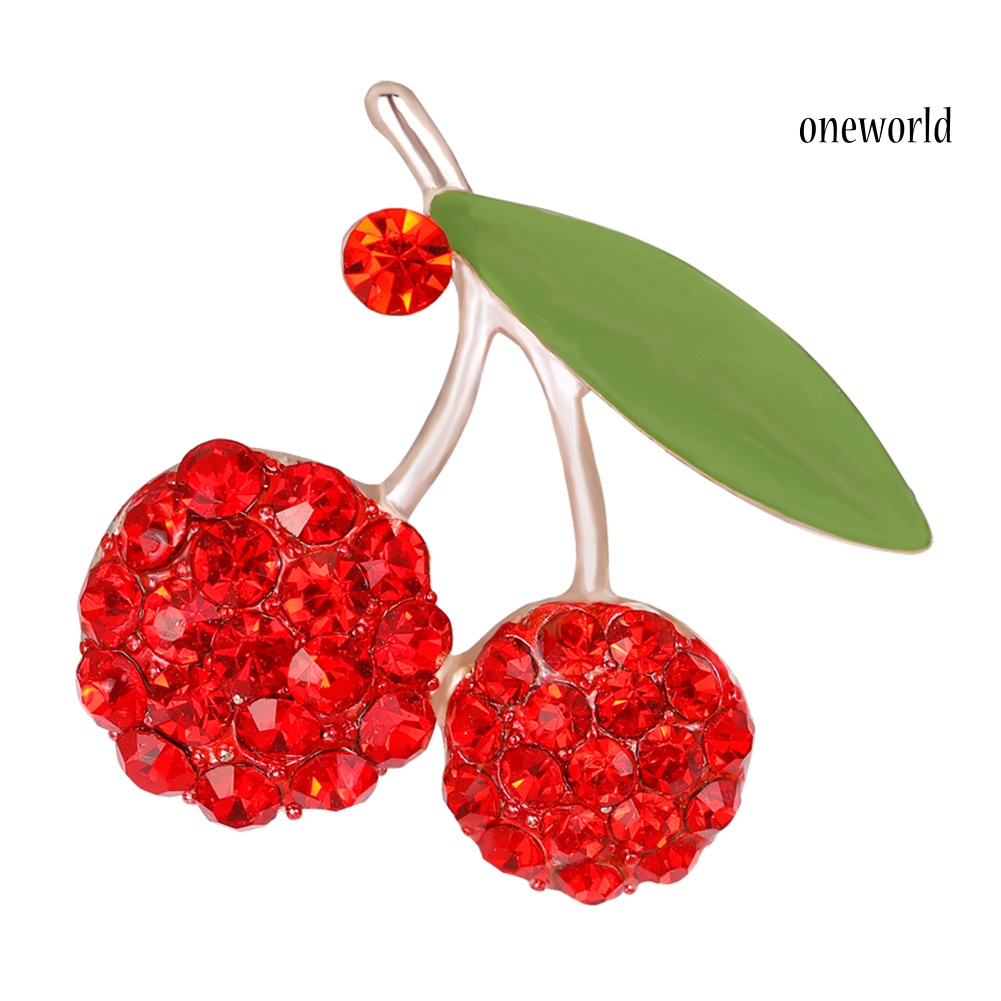 OW@ Women's Gorgeous Cute Red Rhinestone Cherry Leaf Fruit Brooch Pin Accessory