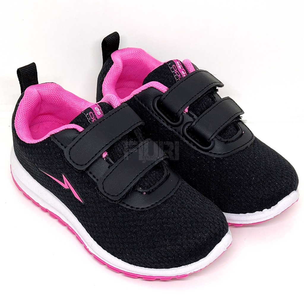 FIURI - ANDO ORIGINAL -  NITTA PEREKAT 29-36 HITAM PINK - SEPATU SNEAKERS KANVAS SOL KARET ANAK KECIL PEREMPUAN  - SEPATU KETS LUCU FASHION TRENDY - SEPATU SEKOLAH PAUD TK SD KRETEKAN PEREKAT CEWEK MURAH PROMO DISKON BONUS KAOS KAKI