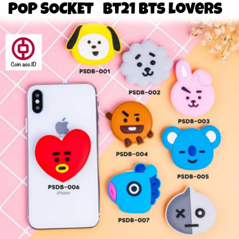 K POP SOCKET BT21 phone grip / stand / ring stand pegangan tempelan HP BTS