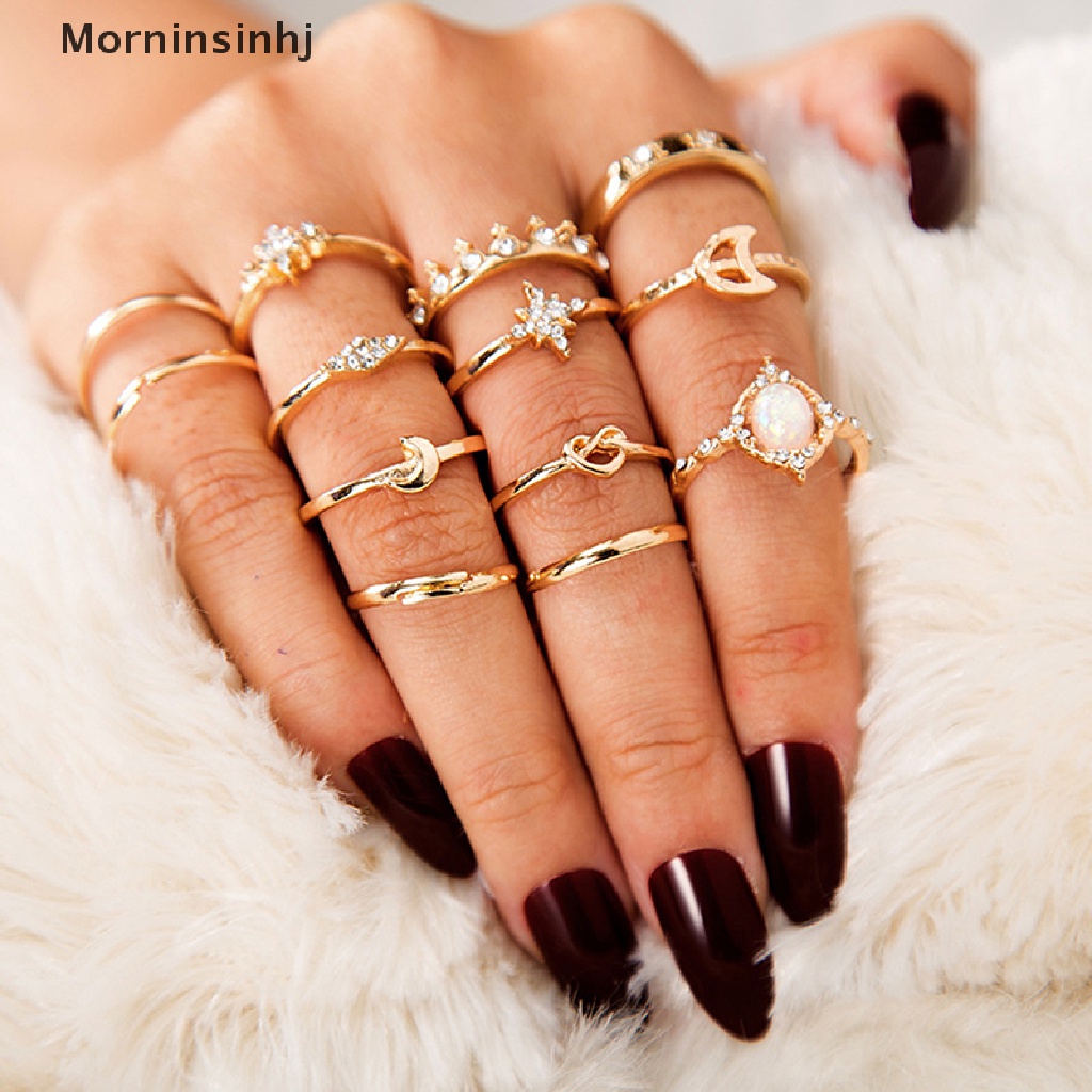 Mornin 13pcs /set Wanita Stack Rings Above Knuckle Rings Rtro Desain Sederhana Perhiasan Hadiah