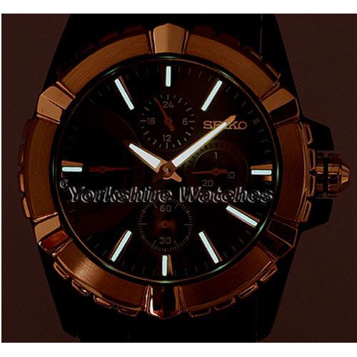 Seiko Lord SRL024 Retrograde Rose Gold Bezel Black | Jam Pria SRL024