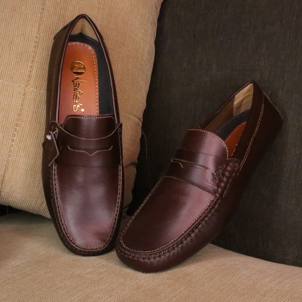 Sepatu Kulit Asli Pria OUTSOLE Jahit tembus dengan sol merk nawies Slip on