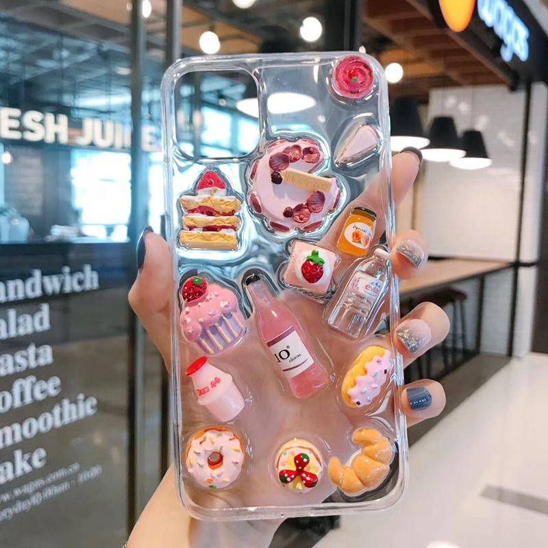 Soft Case Bening Desain Pizza Strawberry Kue 3D Untuk iPhone 13 12 11 Pro MAX Mini X XS MAX XR SE 2022 2020 7 8 Plus