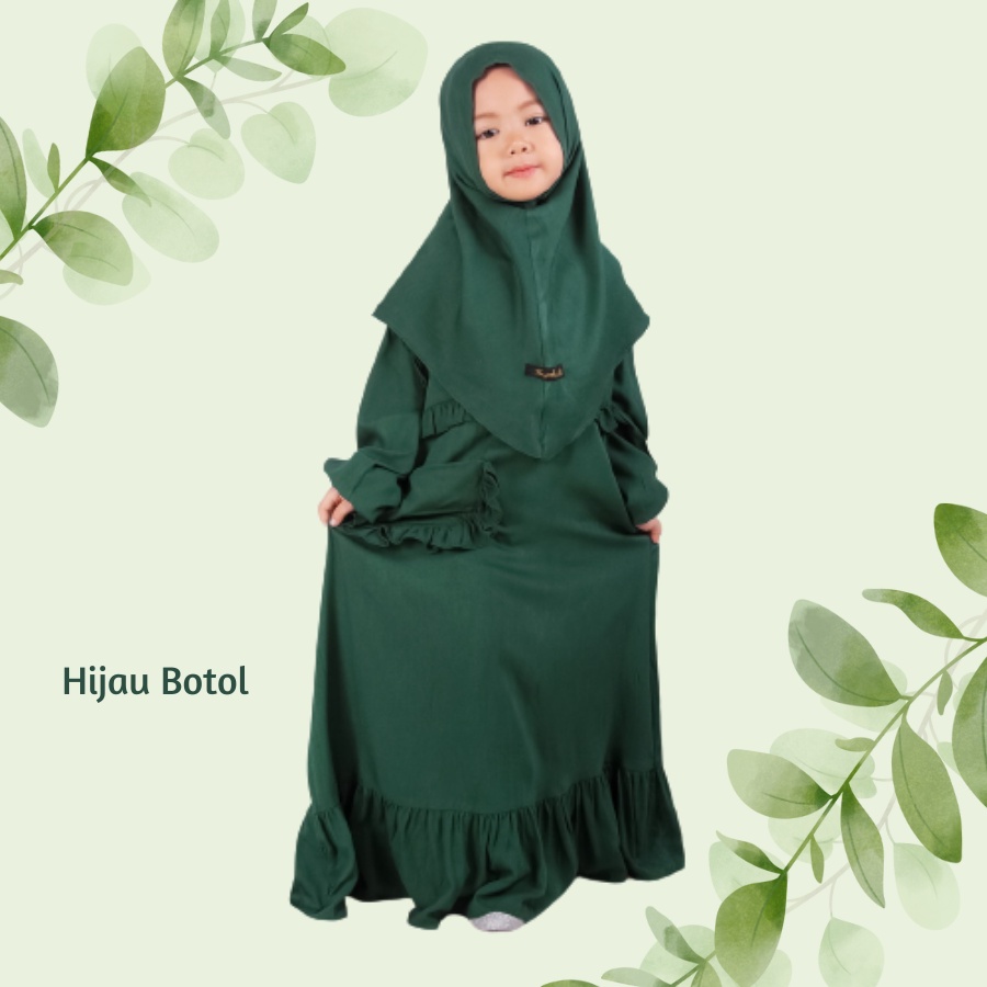 Set Gamis Humaira Anak Usia 1 Sampai 2 Tahun Rayon Twill Premium Ternyaman Polos Hijau Botol