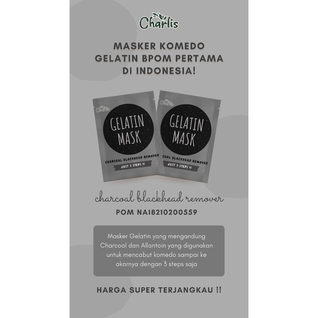 (BPOM) Masker Komedo Charlis - Masker Gelatin 5 Gram - Pencabut Komedo