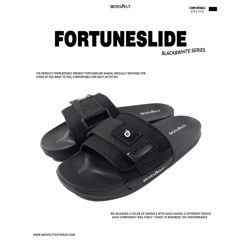 Sandal Pria Premium Karet Bosvelt Fortuneslide Black